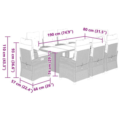 9-tlg. Garten-Essgruppe mit Kissen Hellgrau Poly Rattan