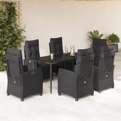 7-tlg. Garten-Essgruppe mit Kissen Schwarz Poly Rattan
