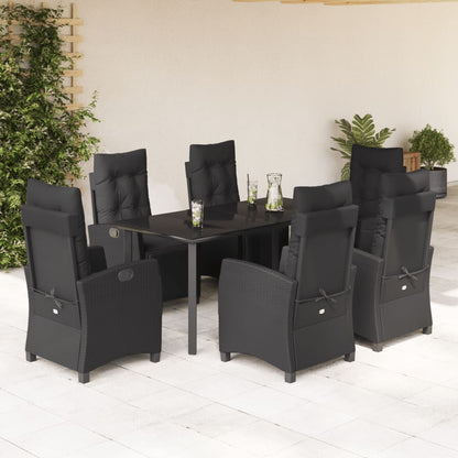 7-tlg. Garten-Essgruppe mit Kissen Schwarz Poly Rattan