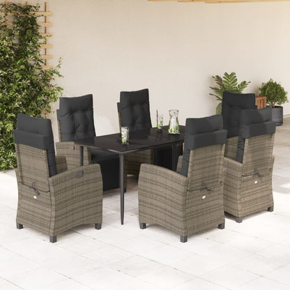 7-tlg. Garten-Essgruppe mit Kissen Grau Poly Rattan