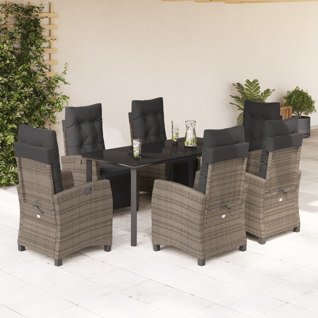 7-tlg. Garten-Essgruppe mit Kissen Grau Poly Rattan