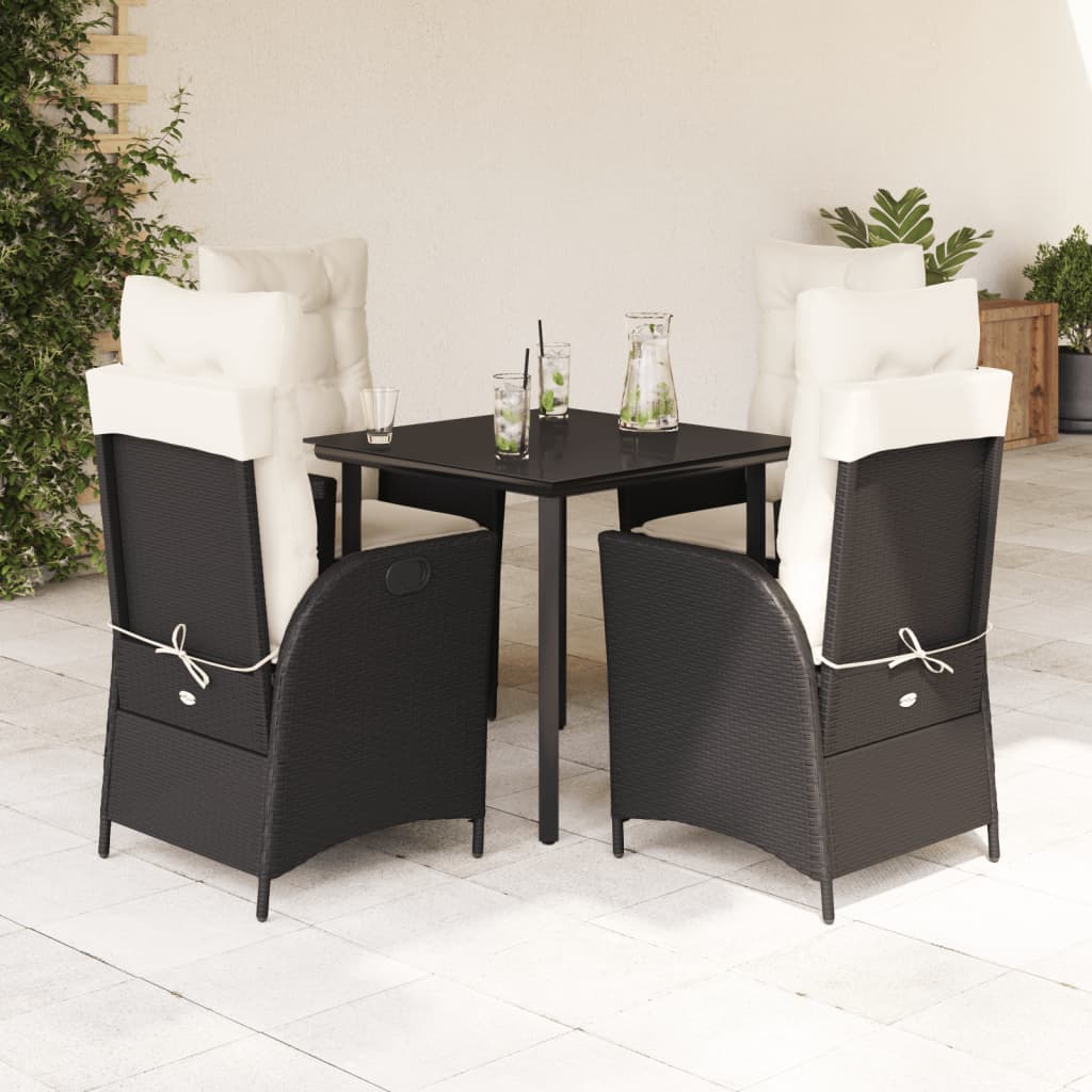 5-tlg. Garten-Essgruppe mit Kissen Schwarz Poly Rattan