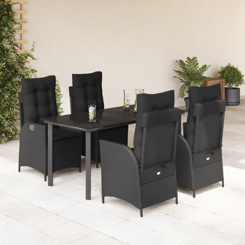 5-tlg. Garten-Essgruppe mit Kissen Schwarz Poly Rattan