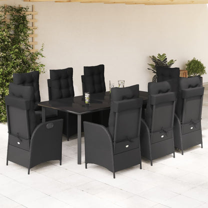 9-tlg. Garten-Essgruppe mit Kissen Schwarz Poly Rattan