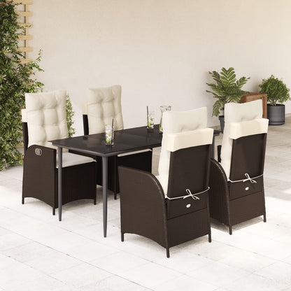 5-tlg. Garten-Essgruppe mit Kissen Braun Poly Rattan