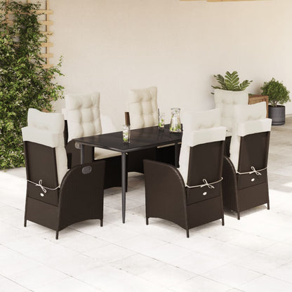 7-tlg. Garten-Essgruppe mit Kissen Braun Poly Rattan