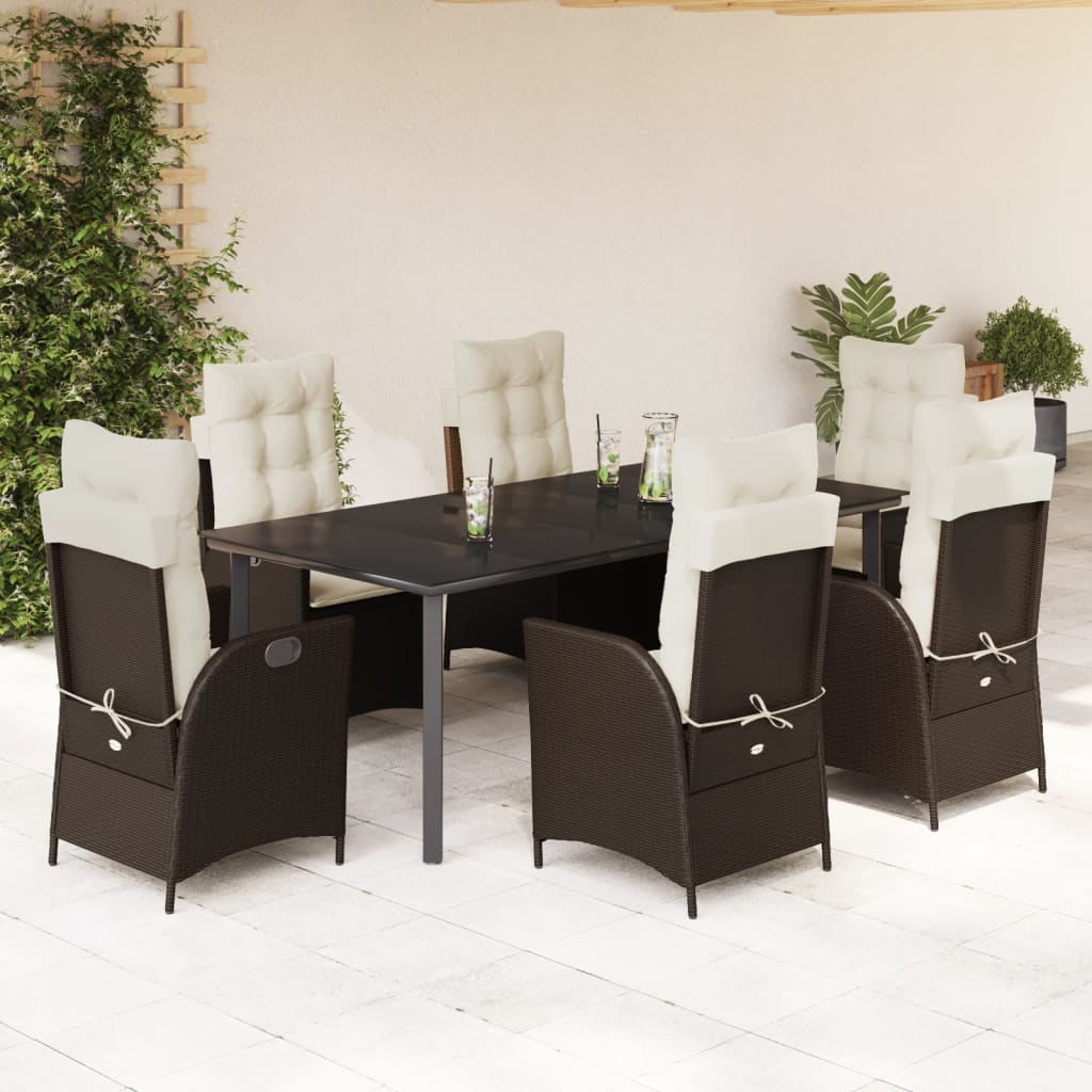 7-tlg. Garten-Essgruppe mit Kissen Braun Poly Rattan