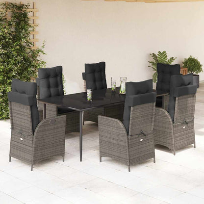 7-tlg. Garten-Essgruppe mit Kissen Grau Poly Rattan