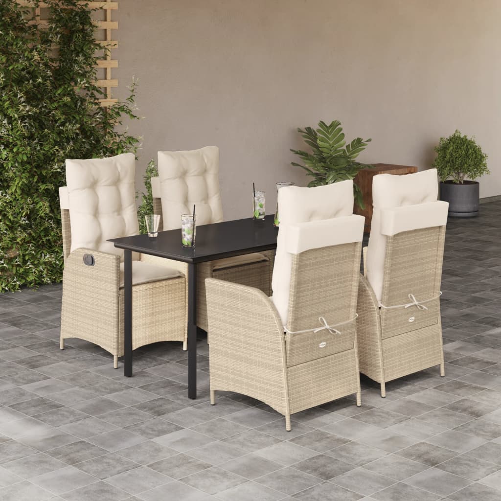 5-tlg. Garten-Essgruppe mit Kissen Beige Poly Rattan