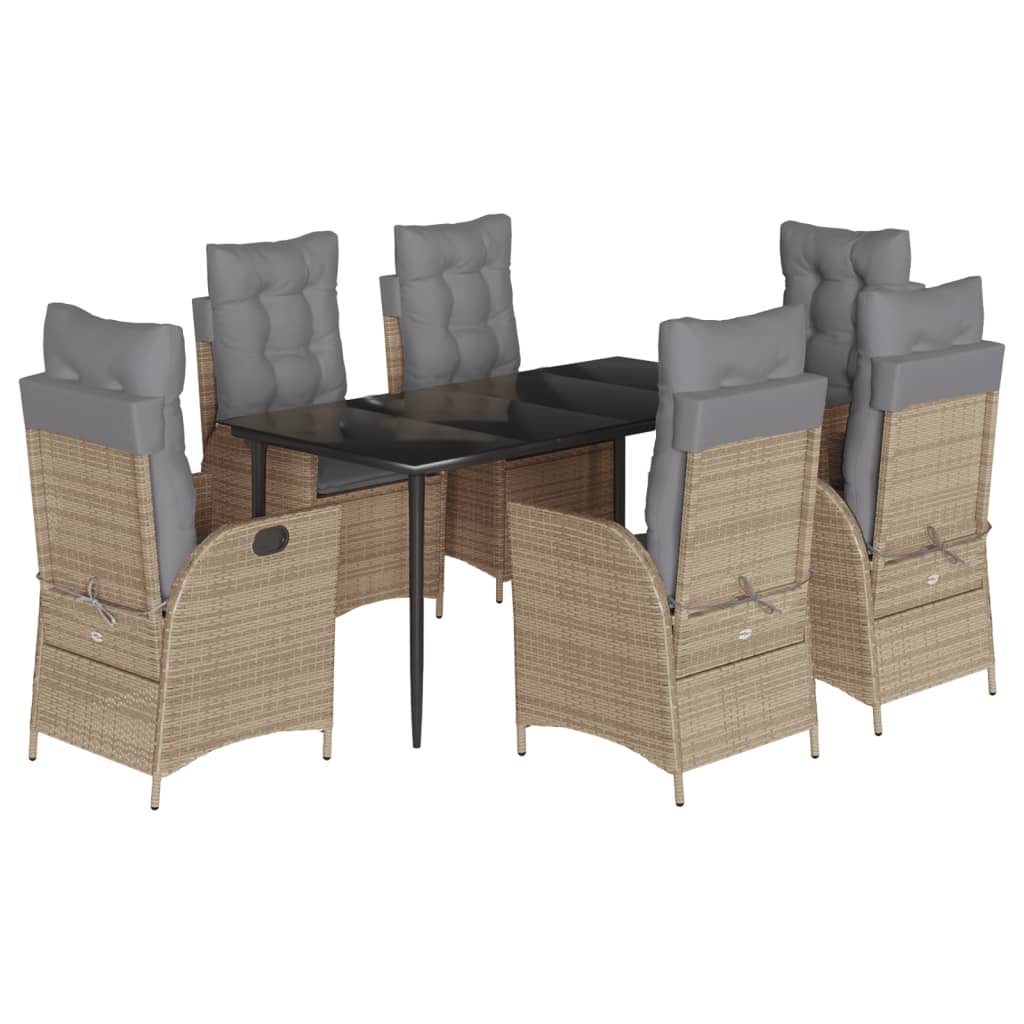 7-tlg. Garten-Essgruppe mit Kissen Beige Poly Rattan
