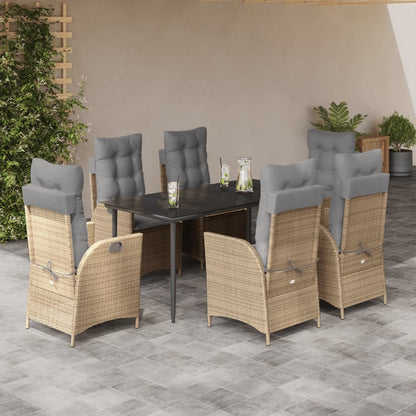 7-tlg. Garten-Essgruppe mit Kissen Beige Poly Rattan