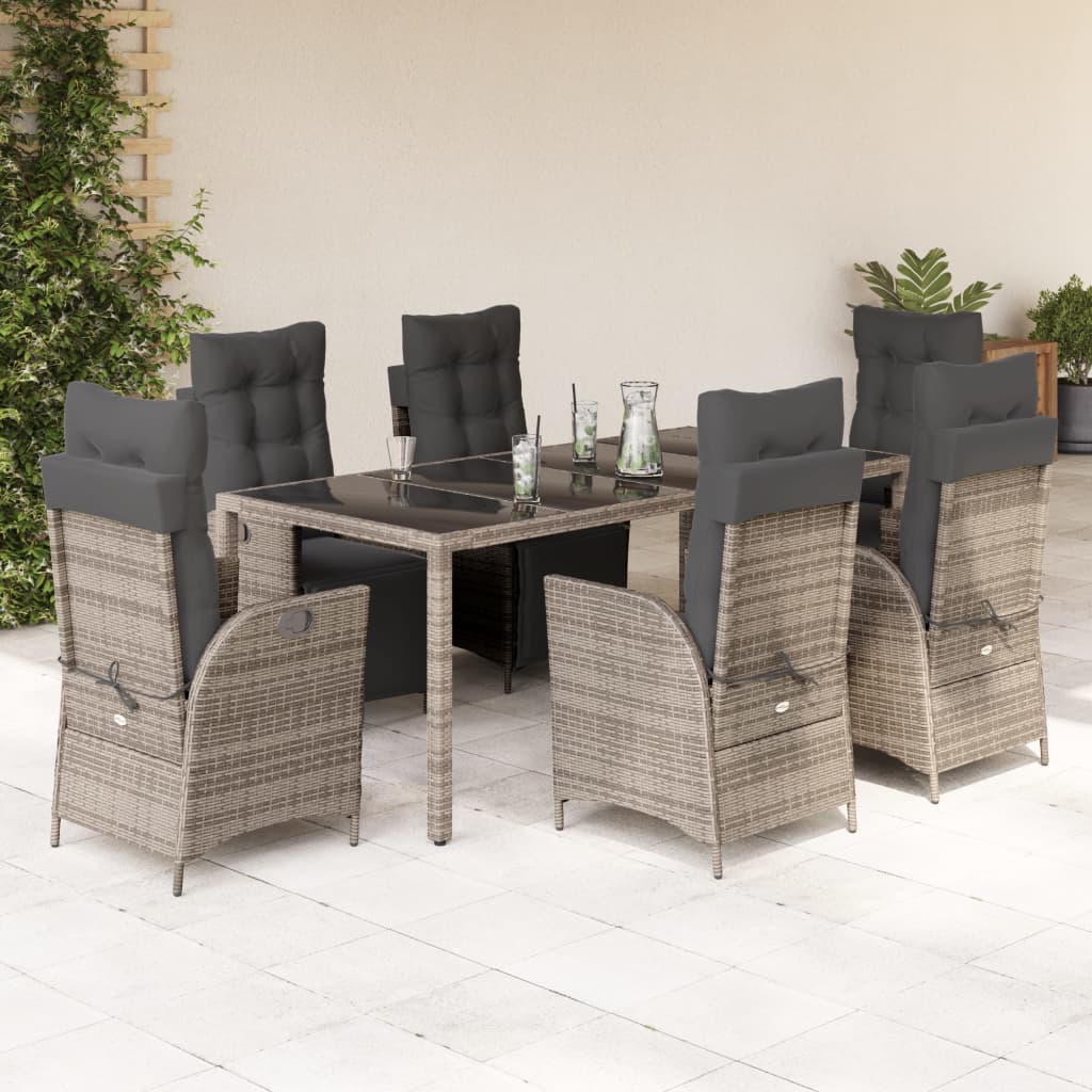 9-tlg. Garten-Essgruppe mit Kissen Grau Poly Rattan