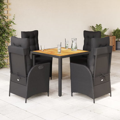 5-tlg. Garten-Essgruppe mit Kissen Schwarz Poly Rattan