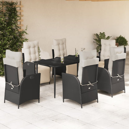 7-tlg. Garten-Essgruppe mit Kissen Schwarz Poly Rattan
