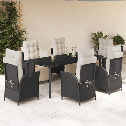7-tlg. Garten-Essgruppe mit Kissen Schwarz Poly Rattan