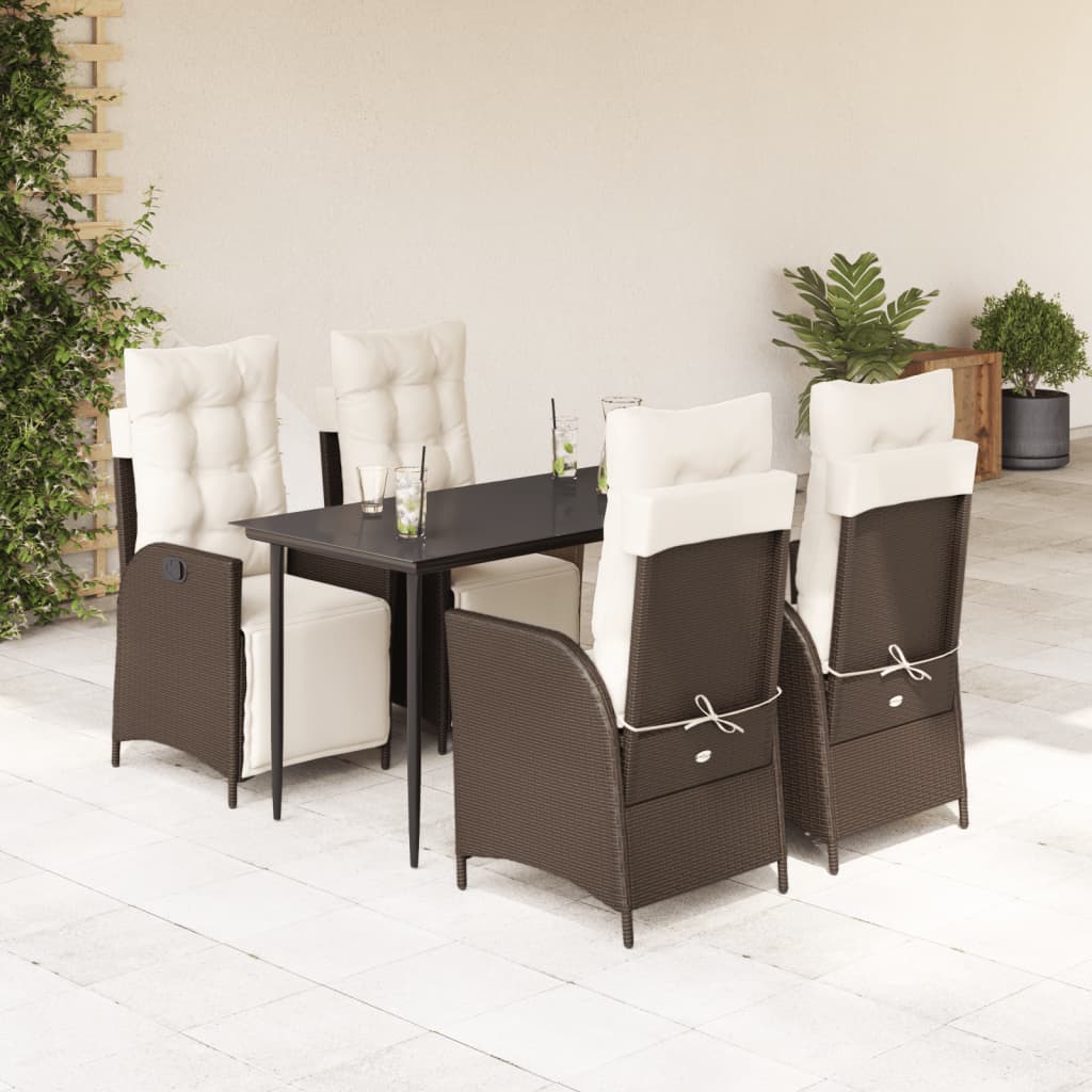 5-tlg. Garten-Essgruppe mit Kissen Braun Poly Rattan
