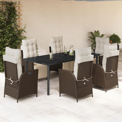 7-tlg. Garten-Essgruppe mit Kissen Braun Poly Rattan