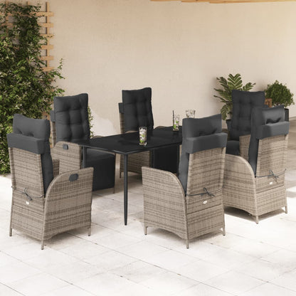 7-tlg. Garten-Essgruppe mit Kissen Grau Poly Rattan