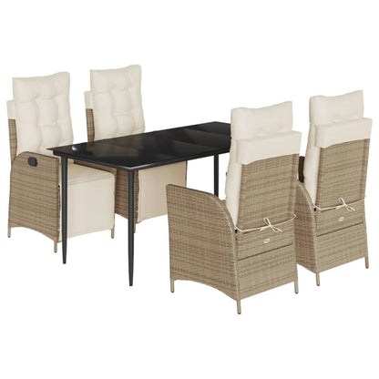 5-tlg. Garten-Essgruppe mit Kissen Beige Poly Rattan