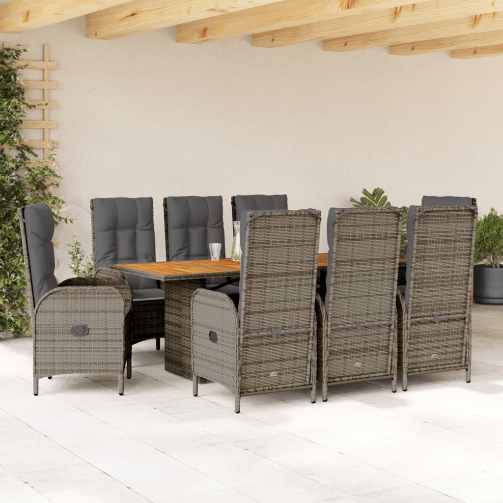 9-tlg. Garten-Essgruppe mit Kissen Grau Poly Rattan