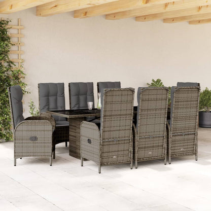 9-tlg. Garten-Essgruppe mit Kissen Grau Poly Rattan