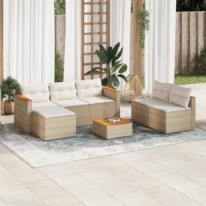 5-tlg. Garten-Sofagarnitur mit Kissen Beige Poly Rattan Akazie