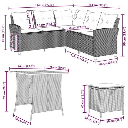 6tlg. Garten-Sofagarnitur mit Kissen L-Form Schwarz Poly Rattan
