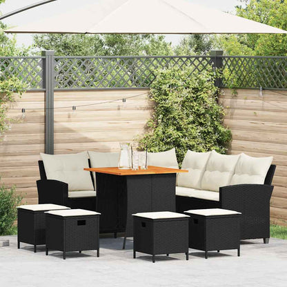 6tlg. Garten-Sofagarnitur mit Kissen L-Form Schwarz Poly Rattan