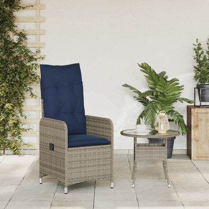 Gartensessel Verstellbar mit Kissen Grau Poly Rattan