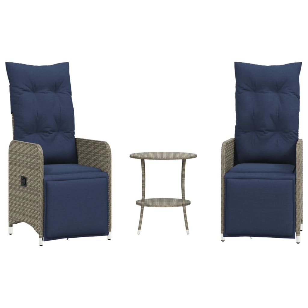 Gartenstühle Verstellbar 2 Stk. mit Tisch Grau Poly Rattan