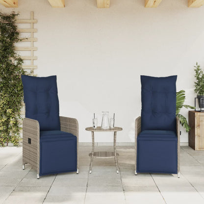 Gartenstühle Verstellbar 2 Stk. mit Tisch Grau Poly Rattan