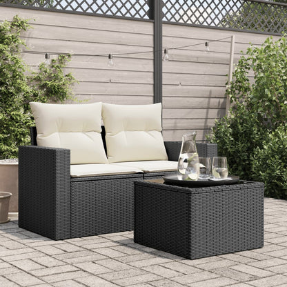 Gartentisch mit Glasplatte Schwarz 55 x 55 x 37 cm Poly Rattan