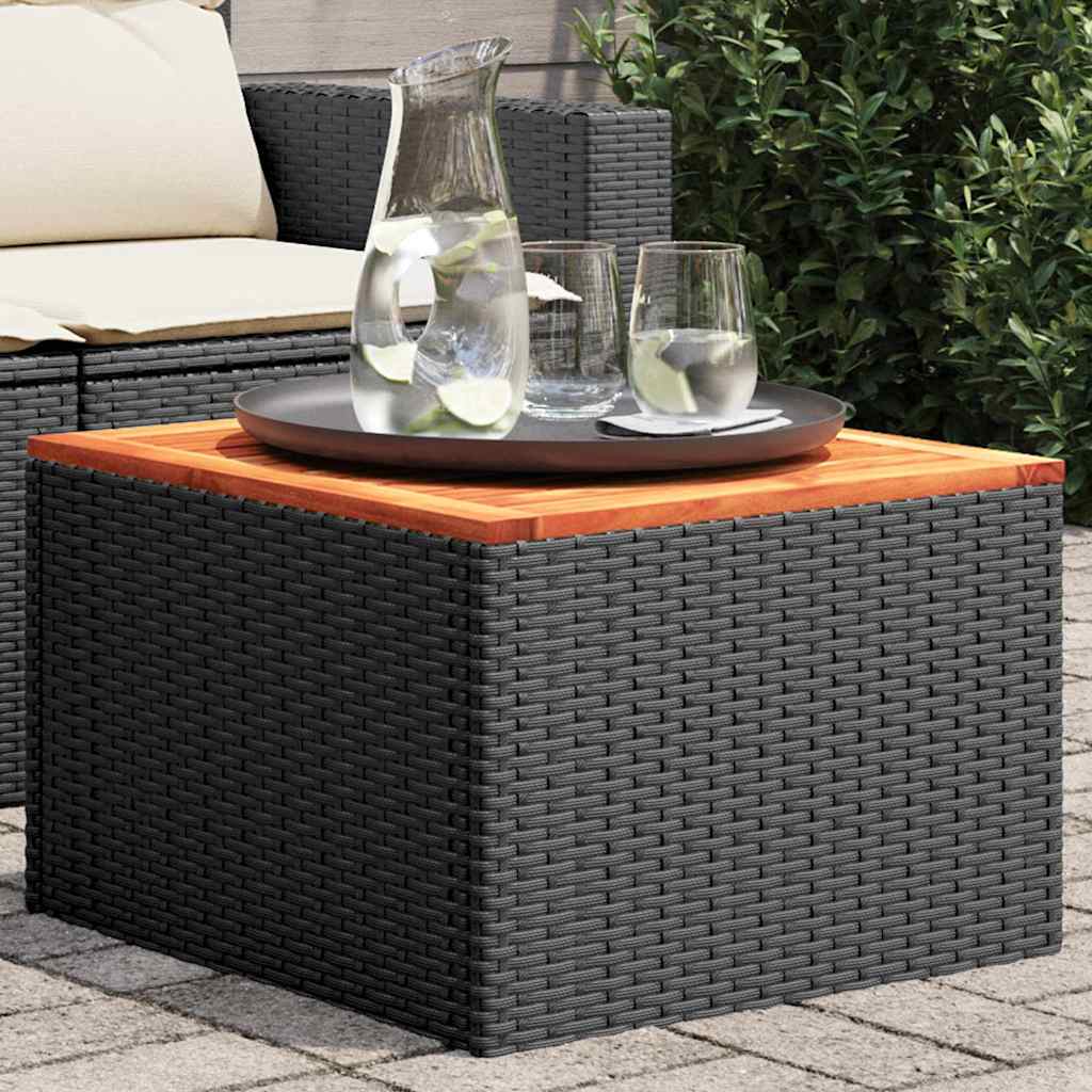 Gartentisch Schwarz 55 x 55 x 37 cm Poly Rattan und Akazienholz