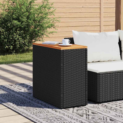Garten-Beistelltisch mit Holzplatte Schwarz 58x27,5x55 cm Poly Rattan