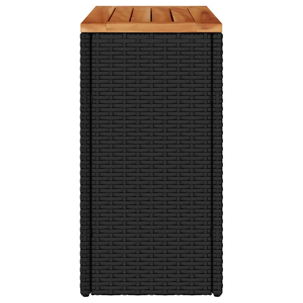 Garten-Beistelltisch mit Holzplatte Schwarz 58x27,5x55 cm Poly Rattan