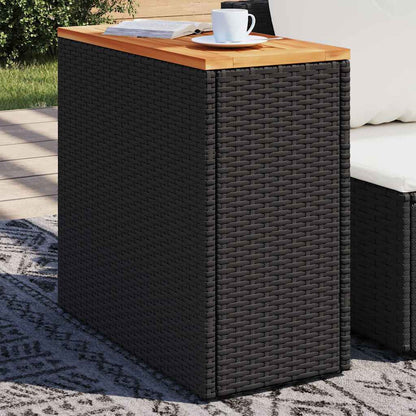 Garten-Beistelltisch mit Holzplatte Schwarz 58x27,5x55 cm Poly Rattan
