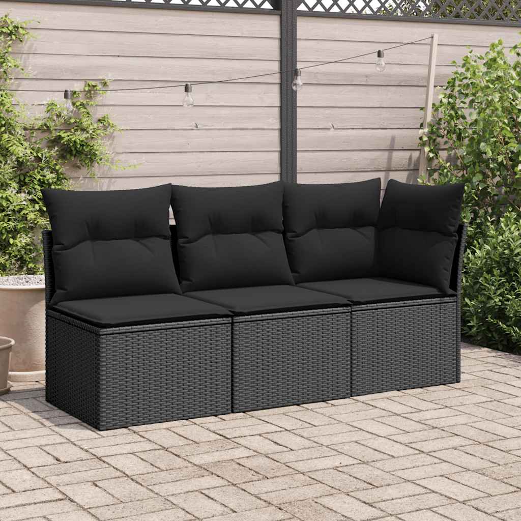 Gartenstuhl ohne Armlehnen mit Kissen Schwarz Poly Rattan