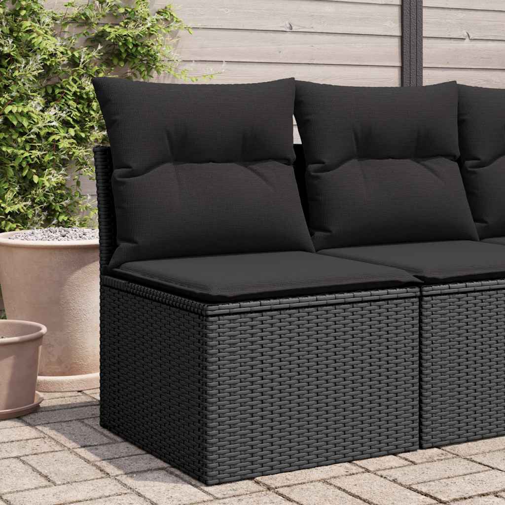 Gartenstuhl ohne Armlehnen mit Kissen Schwarz Poly Rattan