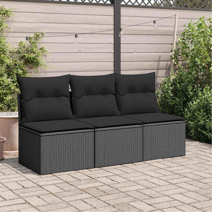 Gartensofa mit Kissen 3-Sitzer Schwarz Poly Rattan