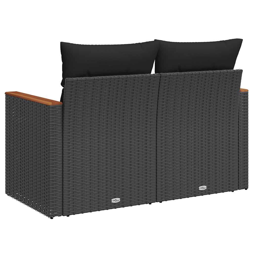 Gartensofa mit Kissen 2-Sitzer Schwarz Poly Rattan