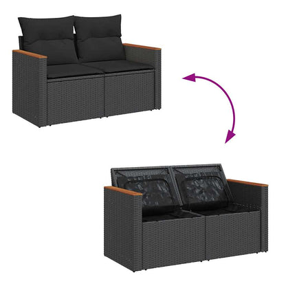 Gartensofa mit Kissen 2-Sitzer Schwarz Poly Rattan