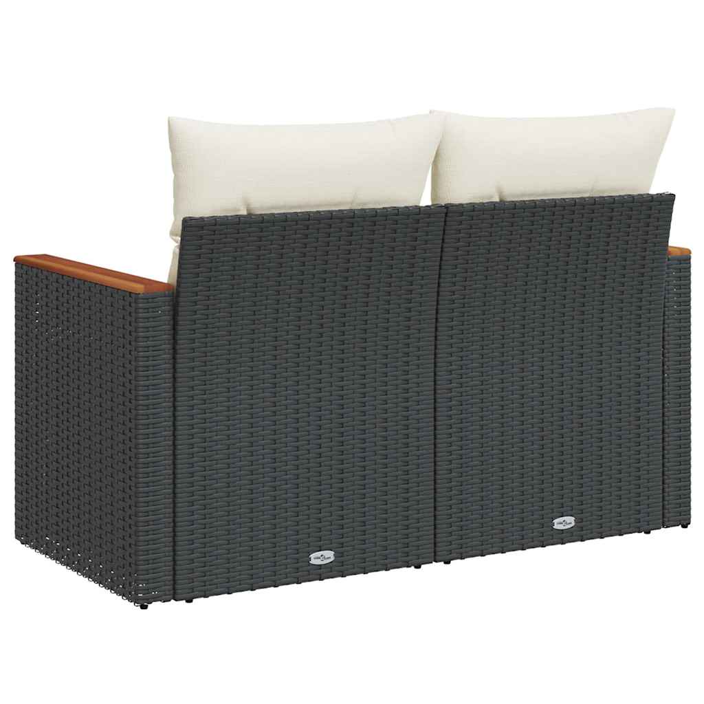 Gartensofa mit Kissen 2-Sitzer Schwarz Poly Rattan