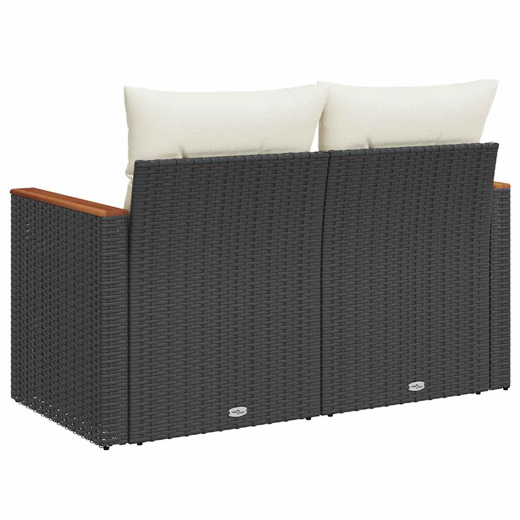 Gartensofa mit Kissen 2-Sitzer Schwarz Poly Rattan