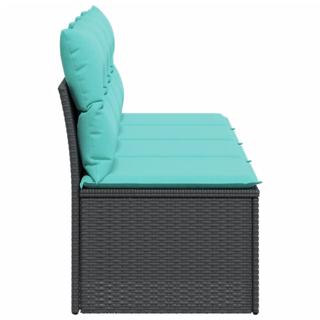 Gartensofa mit Kissen 4-Sitzer Schwarz Poly Rattan