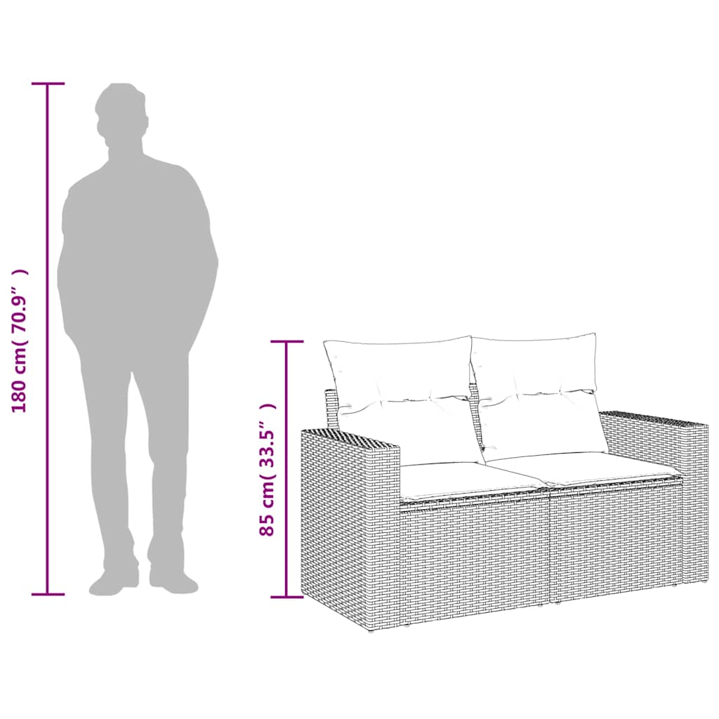 Gartensofa mit Kissen 2-Sitzer Beige Poly Rattan