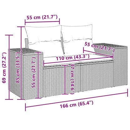 Gartensofa mit Kissen 2-Sitzer Beige Poly Rattan