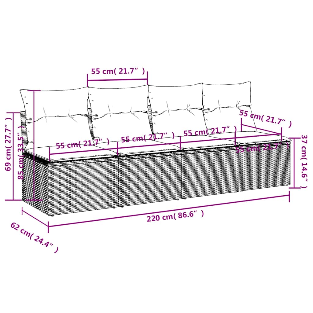 Gartensofa mit Kissen 4-Sitzer Beige Poly Rattan