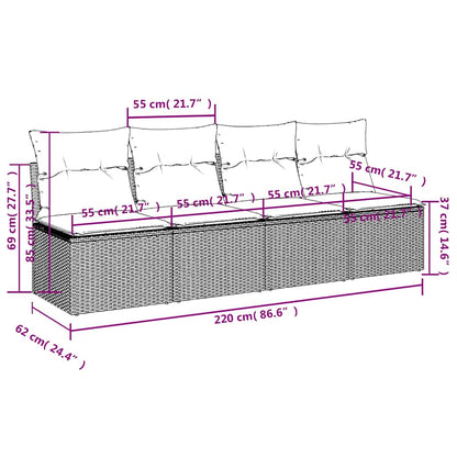 Gartensofa mit Kissen 4-Sitzer Beige Poly Rattan