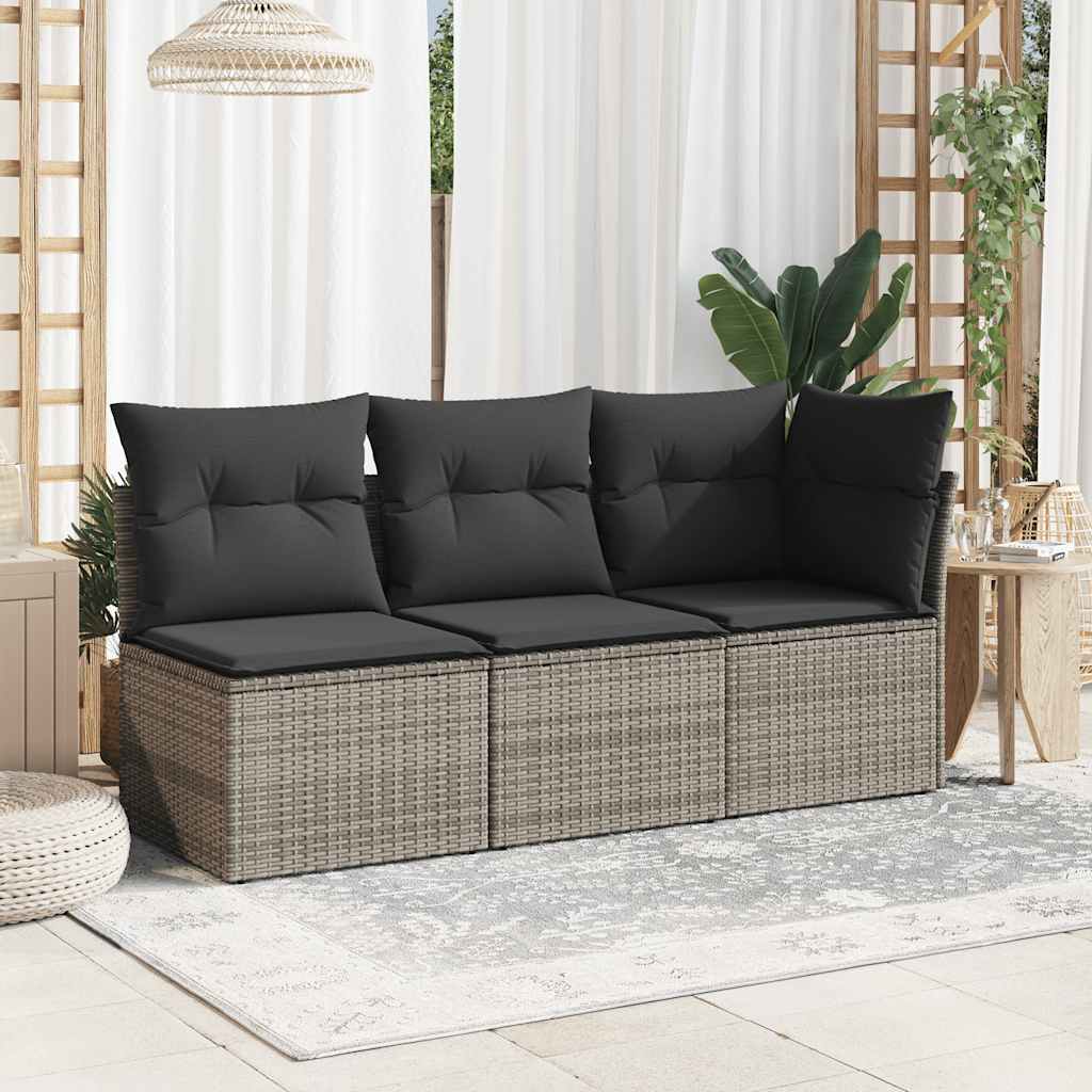 Gartensofa ohne Armlehnen mit Kissen Grau Poly Rattan