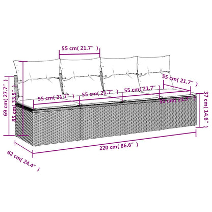 Gartensofa mit Kissen 4-Sitzer Grau Poly Rattan